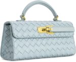 Baglix - Woven Vegan Leather Top Handle Bag with Gold-Tone Lock Closure - Image 2