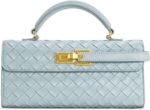 Baglix - Woven Vegan Leather Top Handle Bag with Gold-Tone Lock Closure